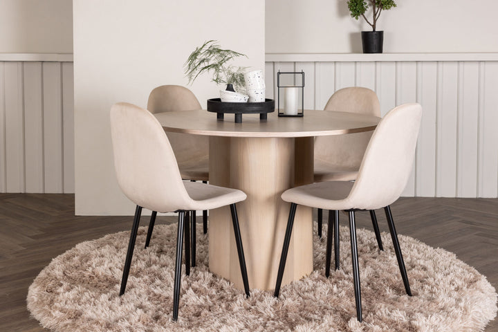 Venture Home OliviaDiningTable-WhiteWashVeneer+PolarDiningChair-Blacklegs/BeigeVelvet_4