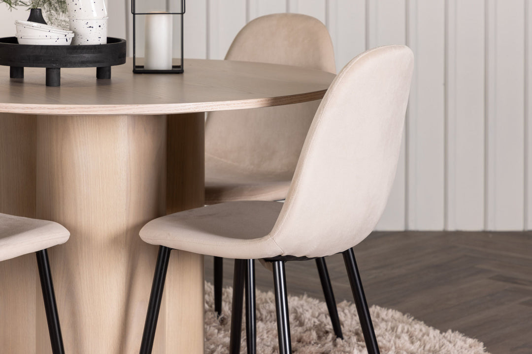 Venture Home OliviaDiningTable-WhiteWashVeneer+PolarDiningChair-Blacklegs/BeigeVelvet_4