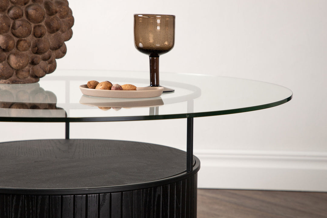 Furniture Fashion Bovall Sofa Table - Black / Clear glass ⌀90