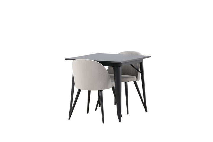 Venture Home Tempe Dining Table - Black / Black MDF +Velvet Dining Chair - Light Grey / Black _2