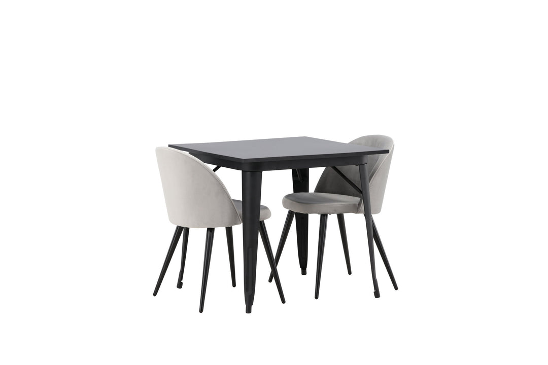 Venture Home Tempe Dining Table - Black / Black MDF +Velvet Dining Chair - Light Grey / Black _2