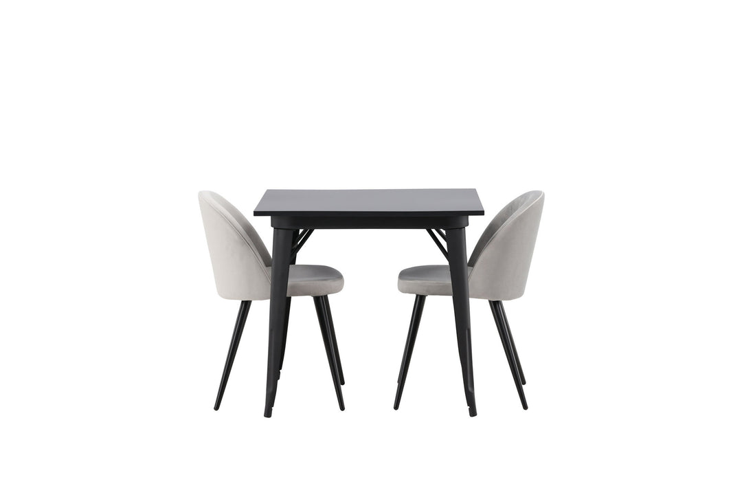 Venture Home Tempe Dining Table - Black / Black MDF +Velvet Dining Chair - Light Grey / Black _2