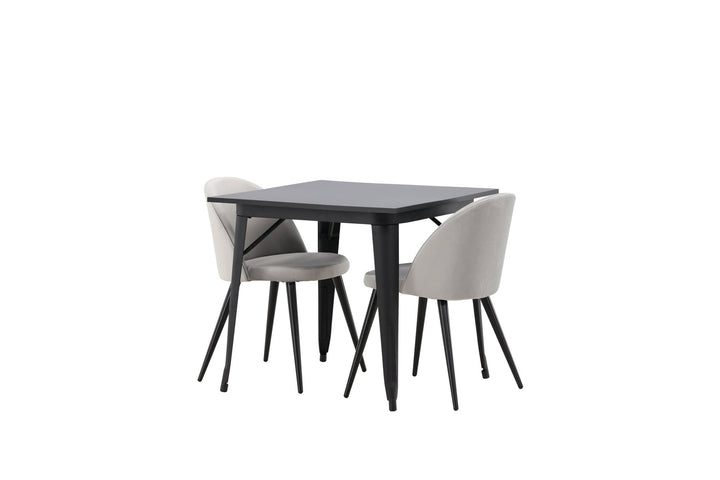 Venture Home Tempe Dining Table - Black / Black MDF +Velvet Dining Chair - Light Grey / Black _2