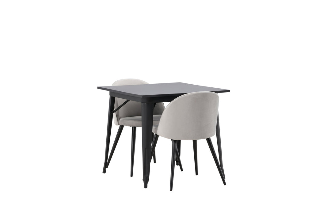 Venture Home Tempe Dining Table - Black / Black MDF +Velvet Dining Chair - Light Grey / Black _2