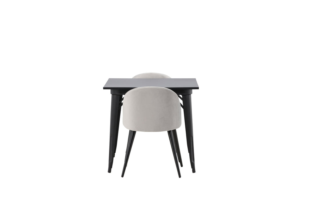 Venture Home Tempe Dining Table - Black / Black MDF +Velvet Dining Chair - Light Grey / Black _2