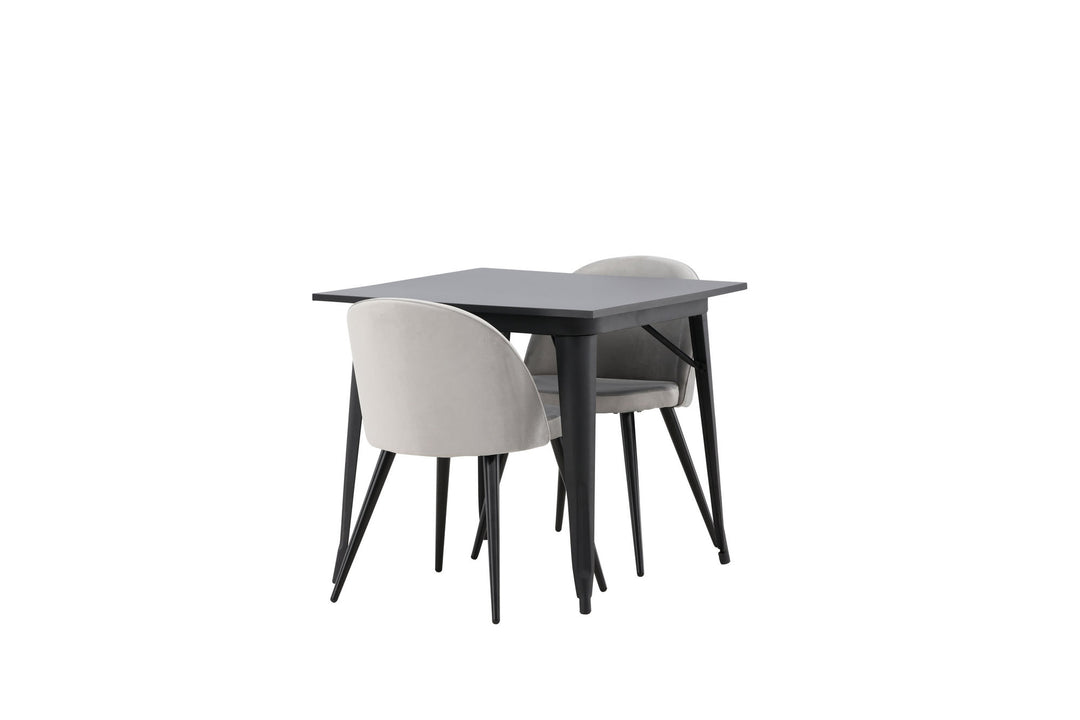 Venture Home Tempe Dining Table - Black / Black MDF +Velvet Dining Chair - Light Grey / Black _2