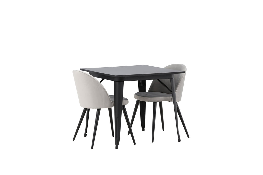 Venture Home Tempe Dining Table - Black / Black MDF +Velvet Dining Chair - Light Grey / Black _2