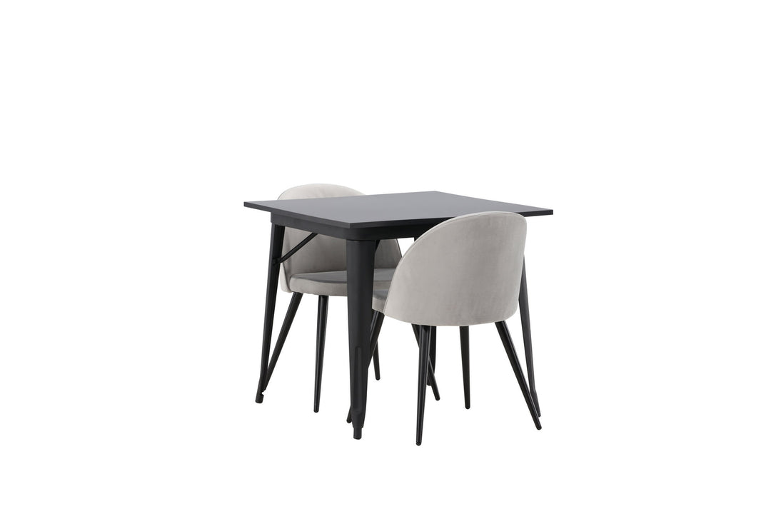 Venture Home Tempe Dining Table - Black / Black MDF +Velvet Dining Chair - Light Grey / Black _2