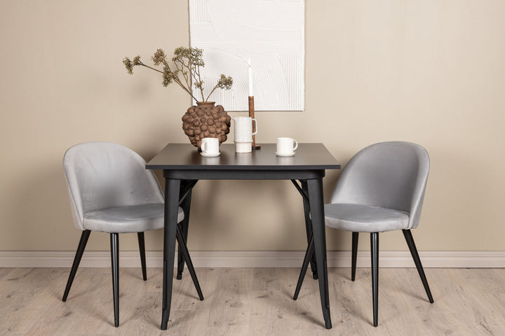 Venture Home Tempe Dining Table - Black / Black MDF +Velvet Dining Chair - Light Grey / Black _2