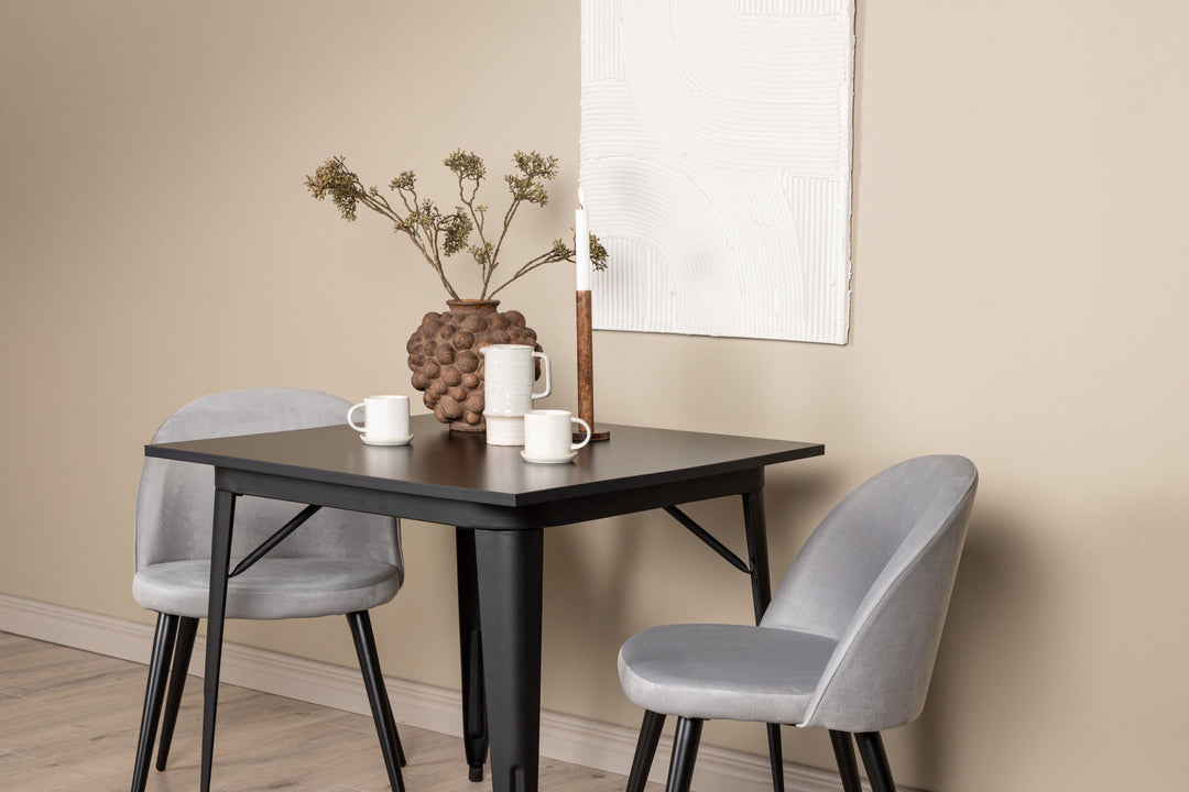 Venture Home Tempe Dining Table - Black / Black MDF +Velvet Dining Chair - Light Grey / Black _2