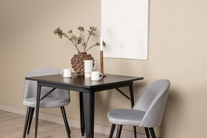 Venture Home Tempe Dining Table - Black / Black MDF +Velvet Dining Chair - Light Grey / Black _2