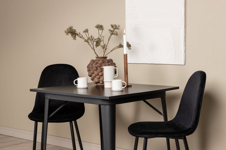 Venture Home Tempe Dining Table - Black / Black MDF +Polar Dining Chair - Black legs / Black Velvet _2