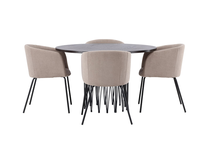 Venture Home Stone round Dining Table - Black / Mocca Veneer +Berit Chair - Black / Beige Fabric (Polyester linen ) _4