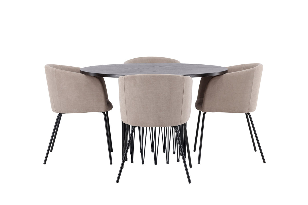 Venture Home Stone round Dining Table - Black / Mocca Veneer +Berit Chair - Black / Beige Fabric (Polyester linen ) _4