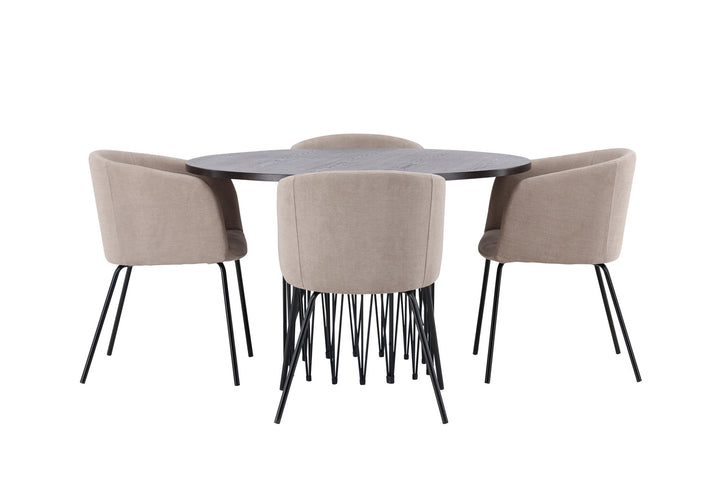 Venture Home Stone round Dining Table - Black / Mocca Veneer +Berit Chair - Black / Beige Fabric (Polyester linen ) _4
