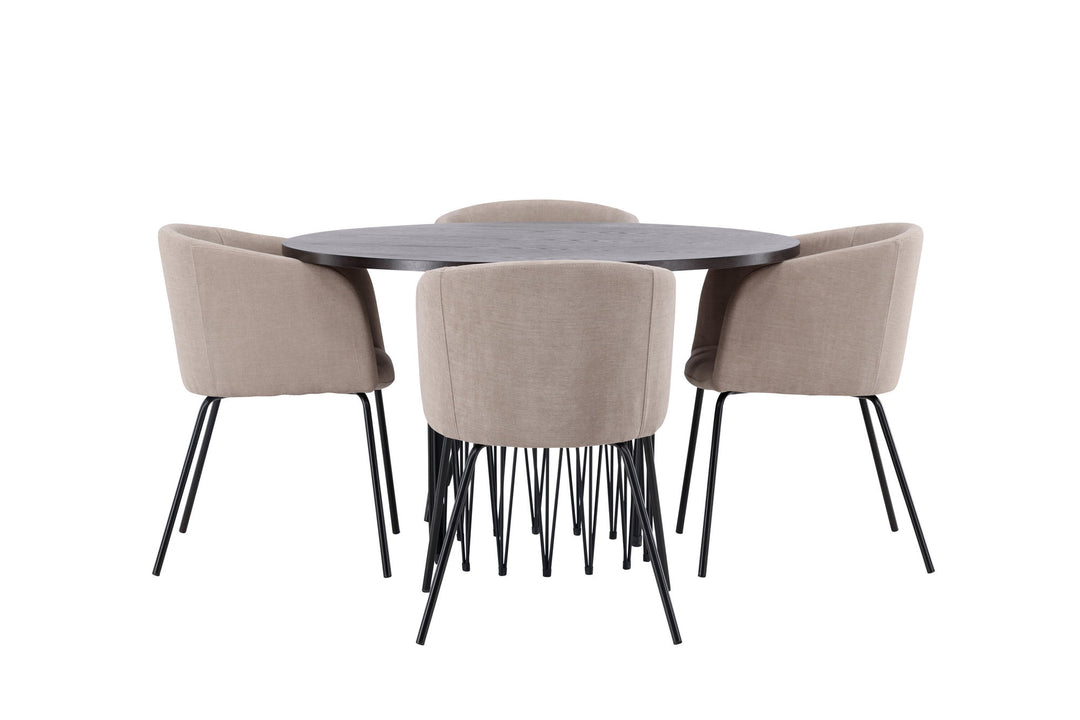 Venture Home Stone round Dining Table - Black / Mocca Veneer +Berit Chair - Black / Beige Fabric (Polyester linen ) _4