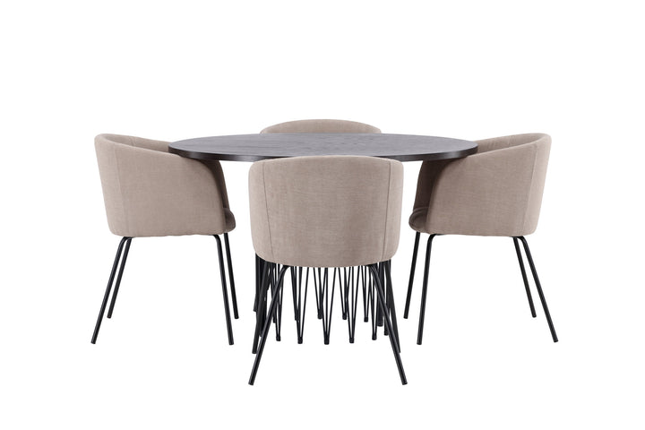 Venture Home Stone round Dining Table - Black / Mocca Veneer +Berit Chair - Black / Beige Fabric (Polyester linen ) _4