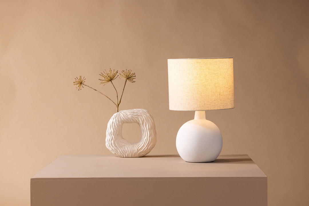 Venture Home Torcello Table Lamp - White / Beige linen