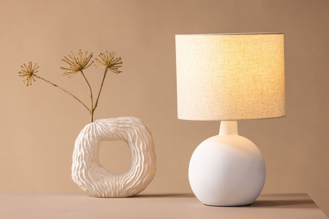 Venture Home Torcello Table Lamp - White / Beige linen