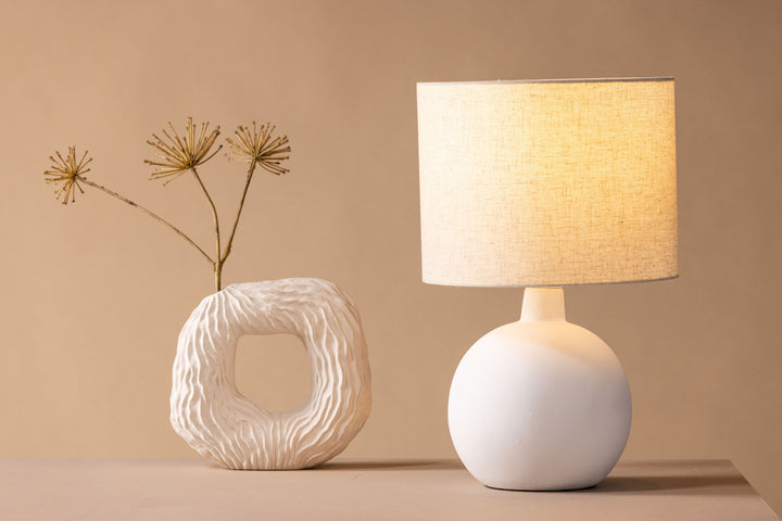 Venture Home Torcello Table Lamp - White / Beige linen