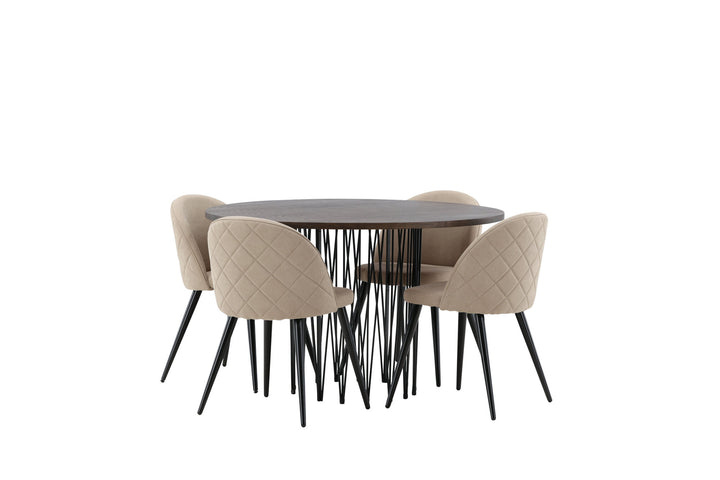 Venture Home Stone round Dining Table - Black / Mocca Veneer +Velvet Stitches Chair - Black / Beige Fabric (Polyester linen ) _4