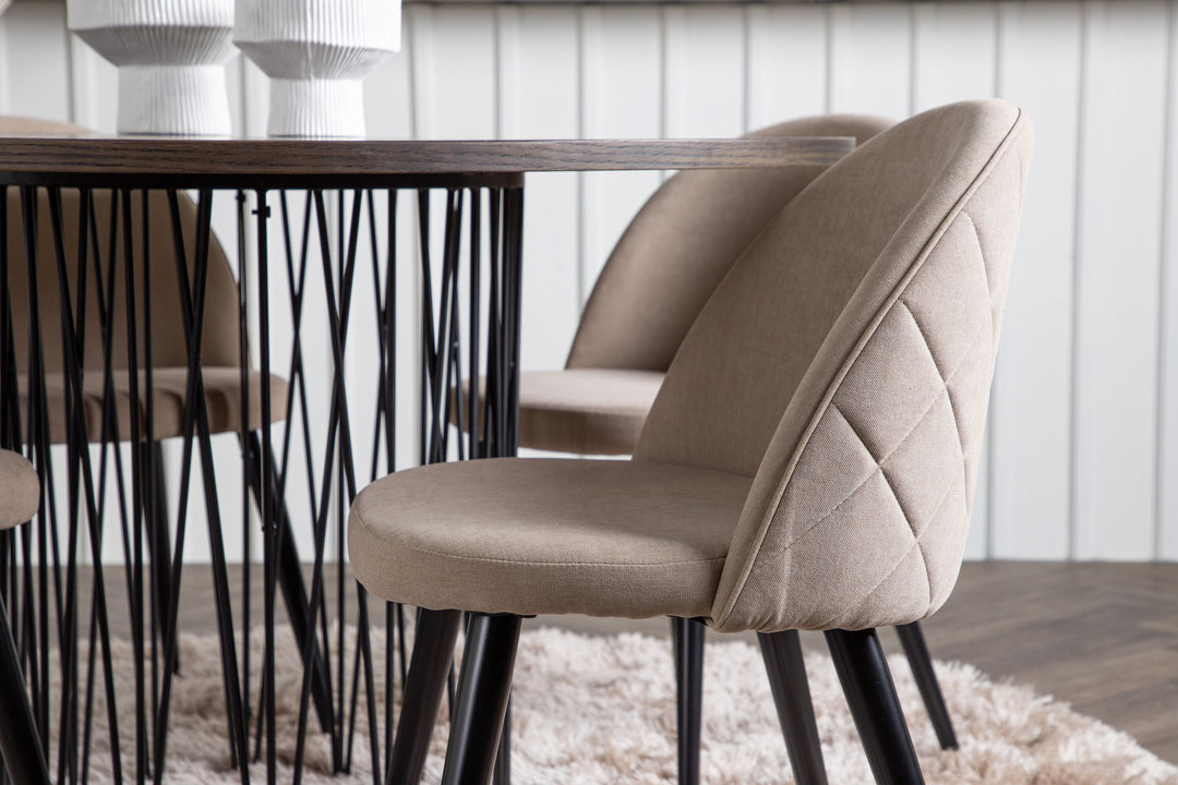 Venture Home Stone round Dining Table - Black / Mocca Veneer +Velvet Stitches Chair - Black / Beige Fabric (Polyester linen ) _4