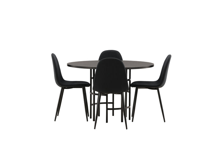 Venture Home Copenhagen Dining Table - Black / Black Veneer +Polar Dining Chair - Black Legs - Black Fabric _4