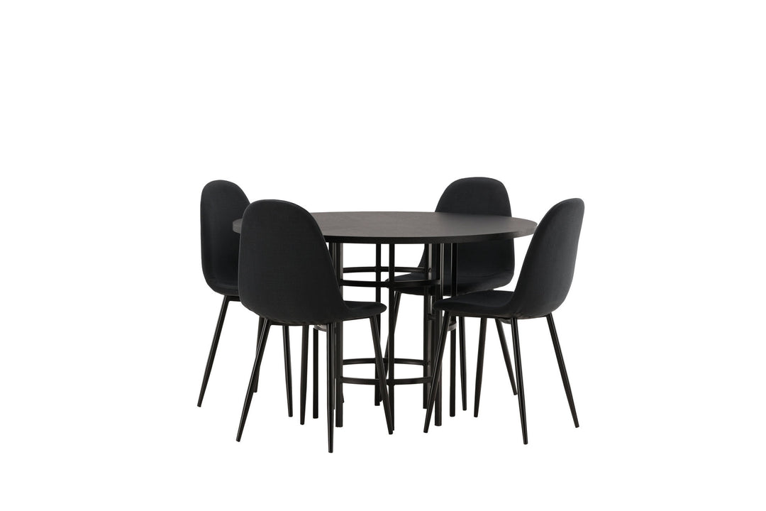 Venture Home Copenhagen Dining Table - Black / Black Veneer +Polar Dining Chair - Black Legs - Black Fabric _4