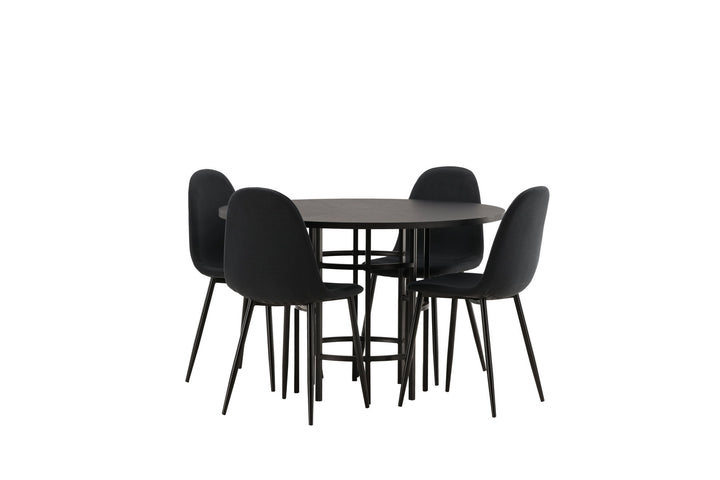 Venture Home Copenhagen Dining Table - Black / Black Veneer +Polar Dining Chair - Black Legs - Black Fabric _4