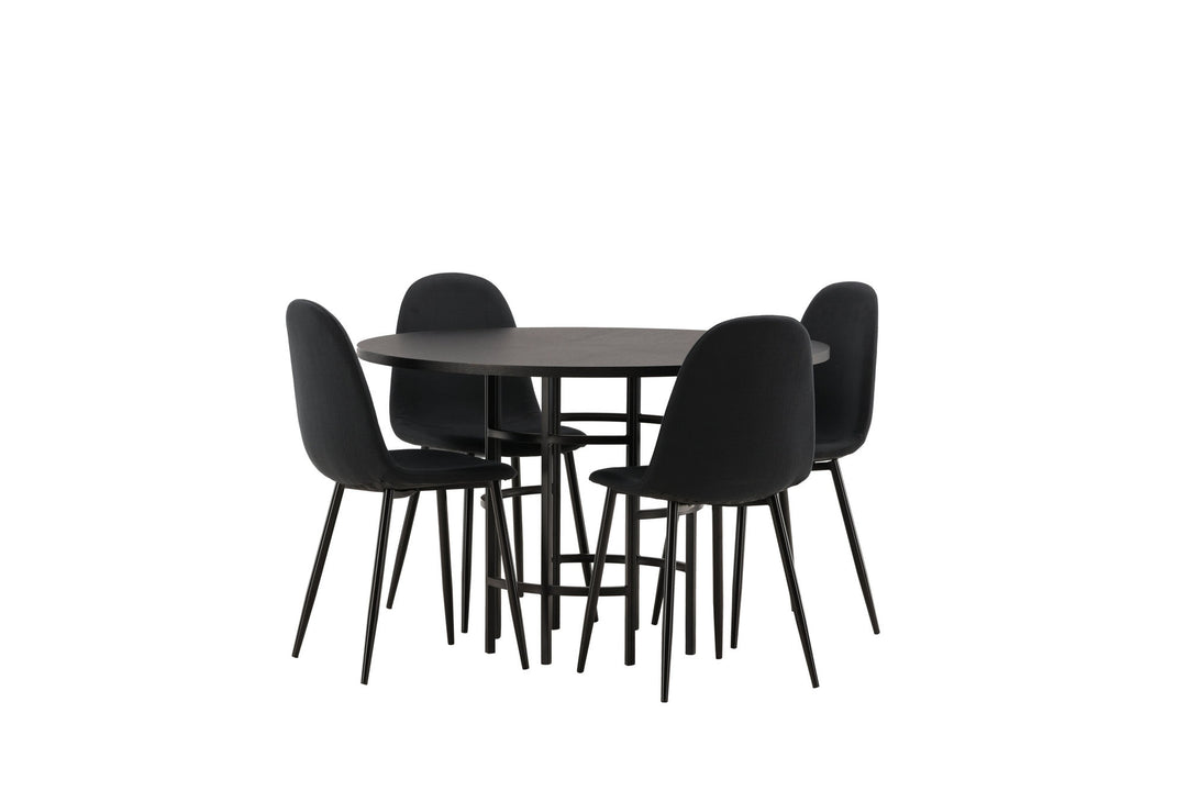 Venture Home Copenhagen Dining Table - Black / Black Veneer +Polar Dining Chair - Black Legs - Black Fabric _4