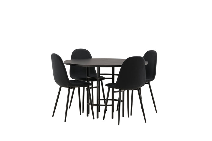 Venture Home Copenhagen Dining Table - Black / Black Veneer +Polar Dining Chair - Black Legs - Black Fabric _4