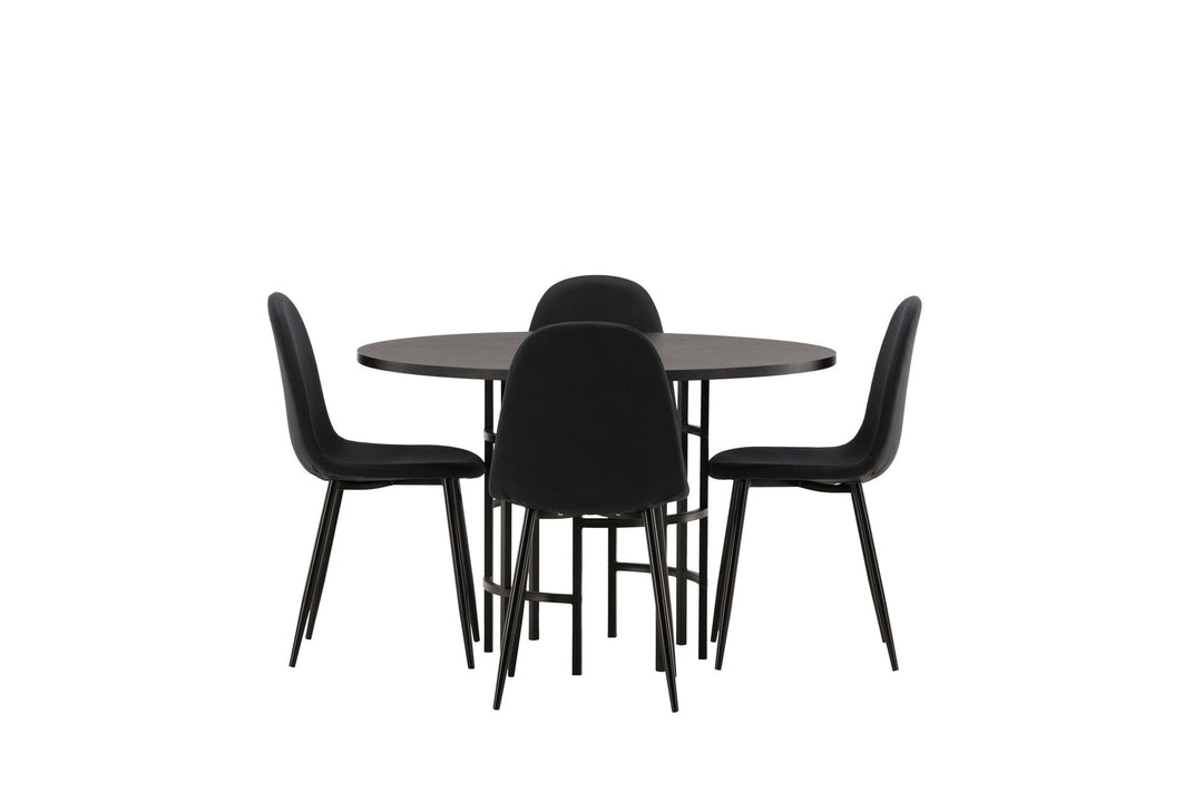Venture Home Copenhagen Dining Table - Black / Black Veneer +Polar Dining Chair - Black Legs - Black Fabric _4