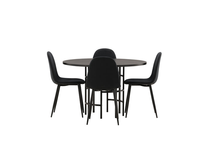 Venture Home Copenhagen Dining Table - Black / Black Veneer +Polar Dining Chair - Black Legs - Black Fabric _4