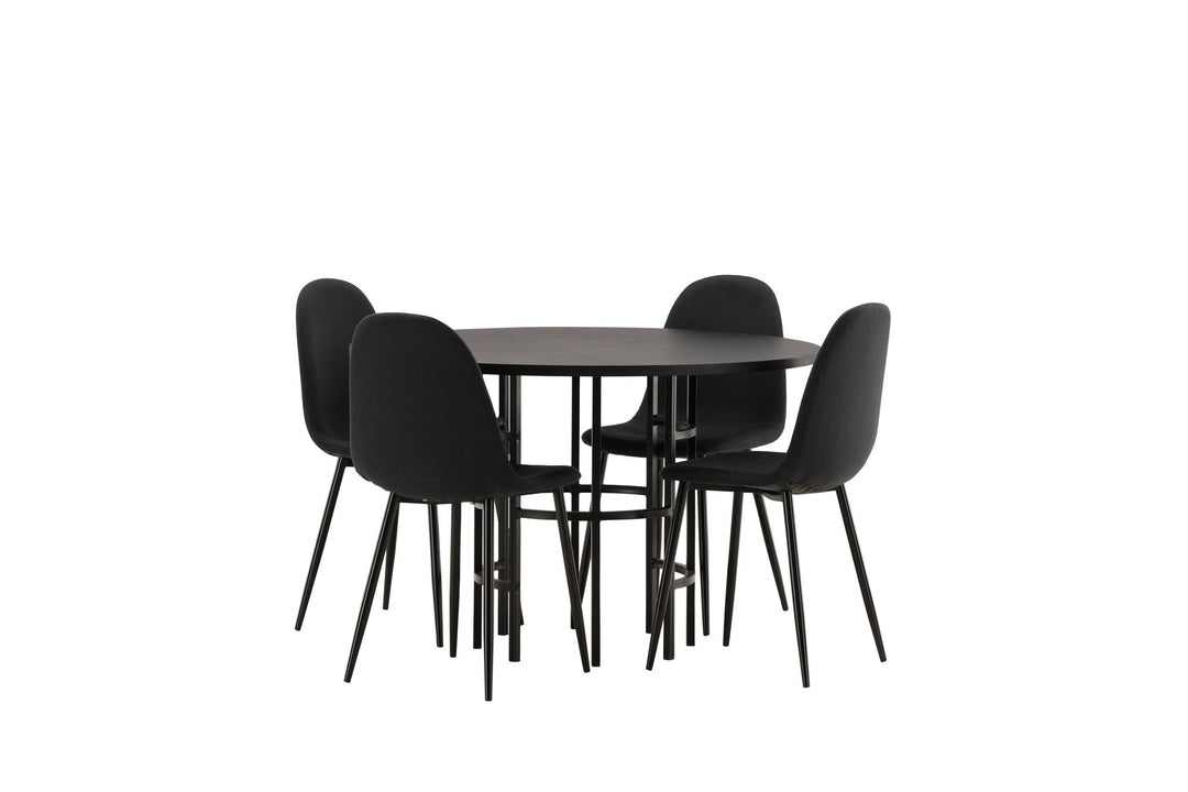 Venture Home Copenhagen Dining Table - Black / Black Veneer +Polar Dining Chair - Black Legs - Black Fabric _4