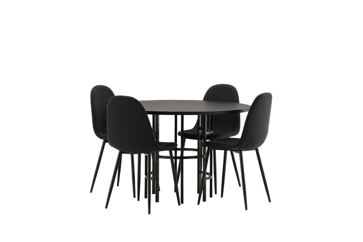 Venture Home Copenhagen Dining Table - Black / Black Veneer +Polar Dining Chair - Black Legs - Black Fabric _4