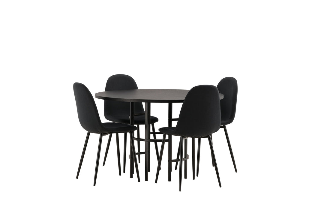 Venture Home Copenhagen Dining Table - Black / Black Veneer +Polar Dining Chair - Black Legs - Black Fabric _4