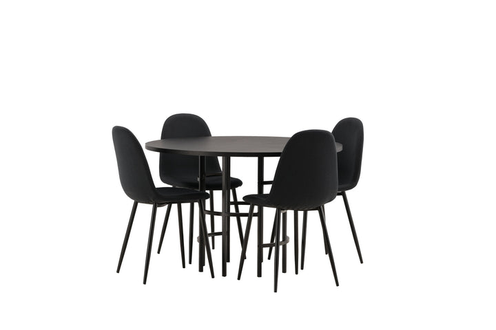Venture Home Copenhagen Dining Table - Black / Black Veneer +Polar Dining Chair - Black Legs - Black Fabric _4