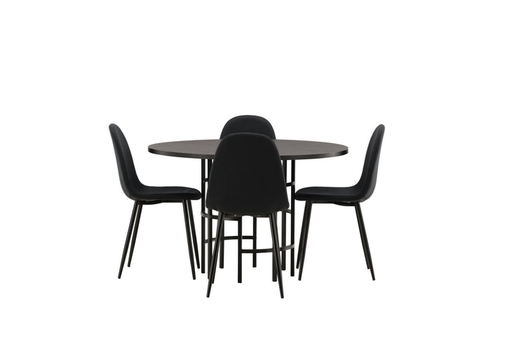 Venture Home Copenhagen Dining Table - Black / Black Veneer +Polar Dining Chair - Black Legs - Black Fabric _4