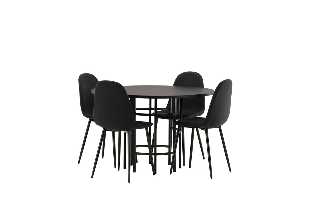 Venture Home Copenhagen Dining Table - Black / Black Veneer +Polar Dining Chair - Black Legs - Black Fabric _4