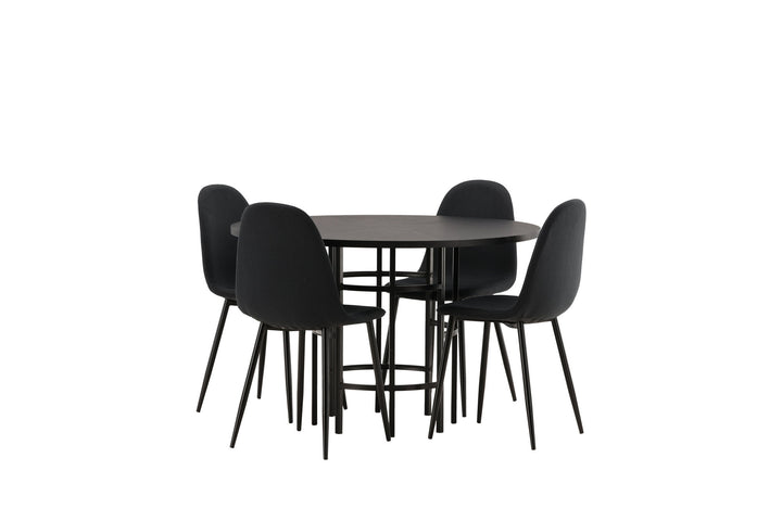 Venture Home Copenhagen Dining Table - Black / Black Veneer +Polar Dining Chair - Black Legs - Black Fabric _4