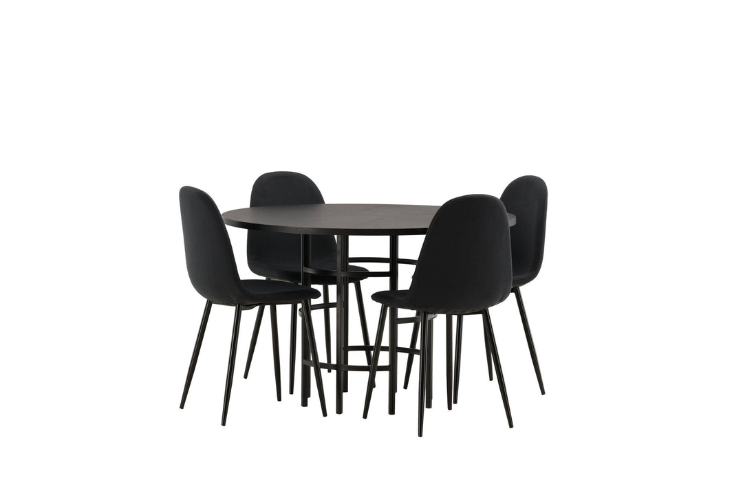 Venture Home Copenhagen Dining Table - Black / Black Veneer +Polar Dining Chair - Black Legs - Black Fabric _4