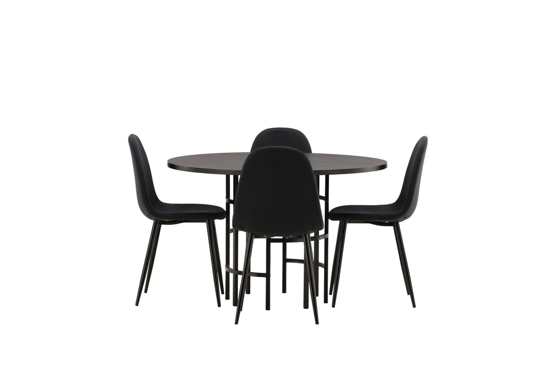 Venture Home Copenhagen Dining Table - Black / Black Veneer +Polar Dining Chair - Black Legs - Black Fabric _4