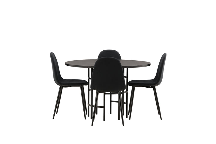 Venture Home Copenhagen Dining Table - Black / Black Veneer +Polar Dining Chair - Black Legs - Black Fabric _4