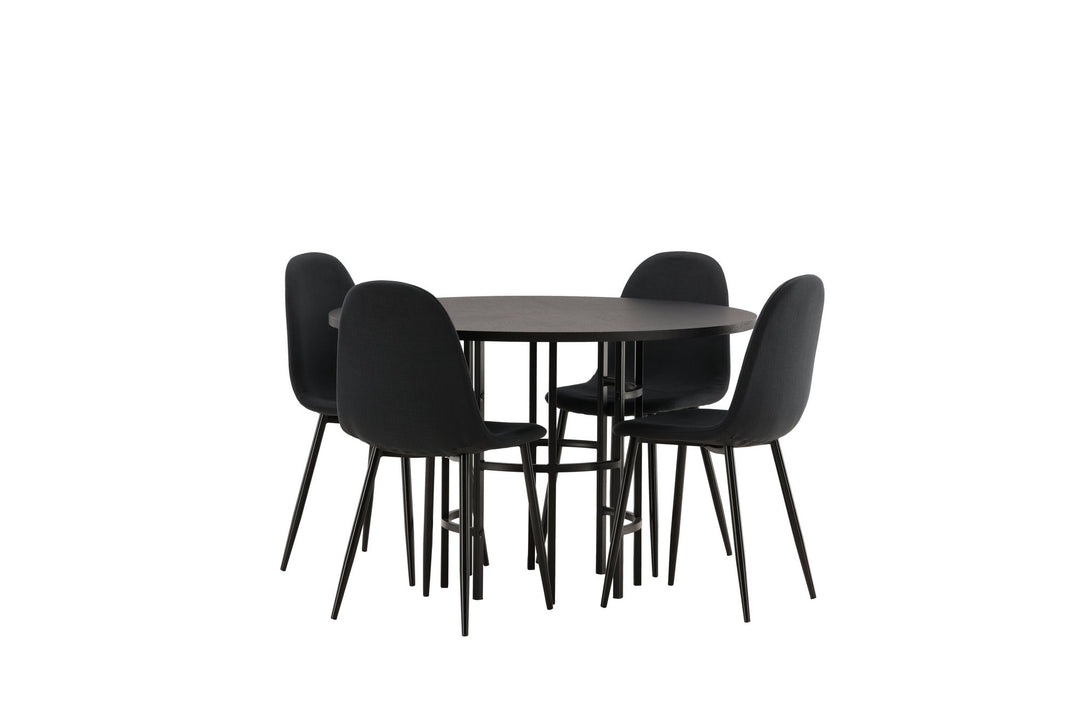 Venture Home Copenhagen Dining Table - Black / Black Veneer +Polar Dining Chair - Black Legs - Black Fabric _4
