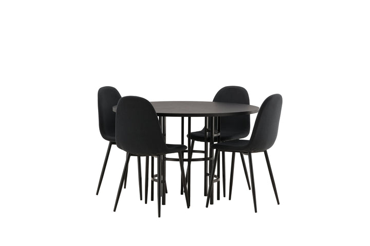 Venture Home Copenhagen Dining Table - Black / Black Veneer +Polar Dining Chair - Black Legs - Black Fabric _4