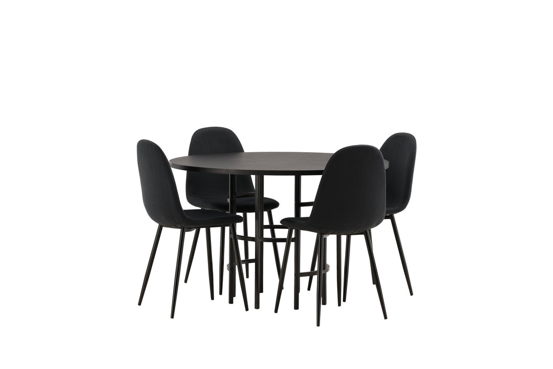 Venture Home Copenhagen Dining Table - Black / Black Veneer +Polar Dining Chair - Black Legs - Black Fabric _4