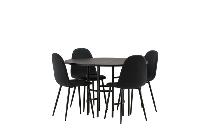 Venture Home Copenhagen Dining Table - Black / Black Veneer +Polar Dining Chair - Black Legs - Black Fabric _4