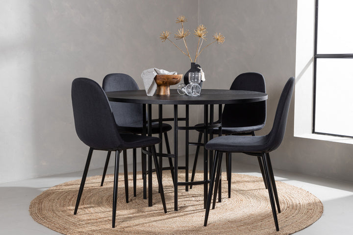 Venture Home Copenhagen Dining Table - Black / Black Veneer +Polar Dining Chair - Black Legs - Black Fabric _4
