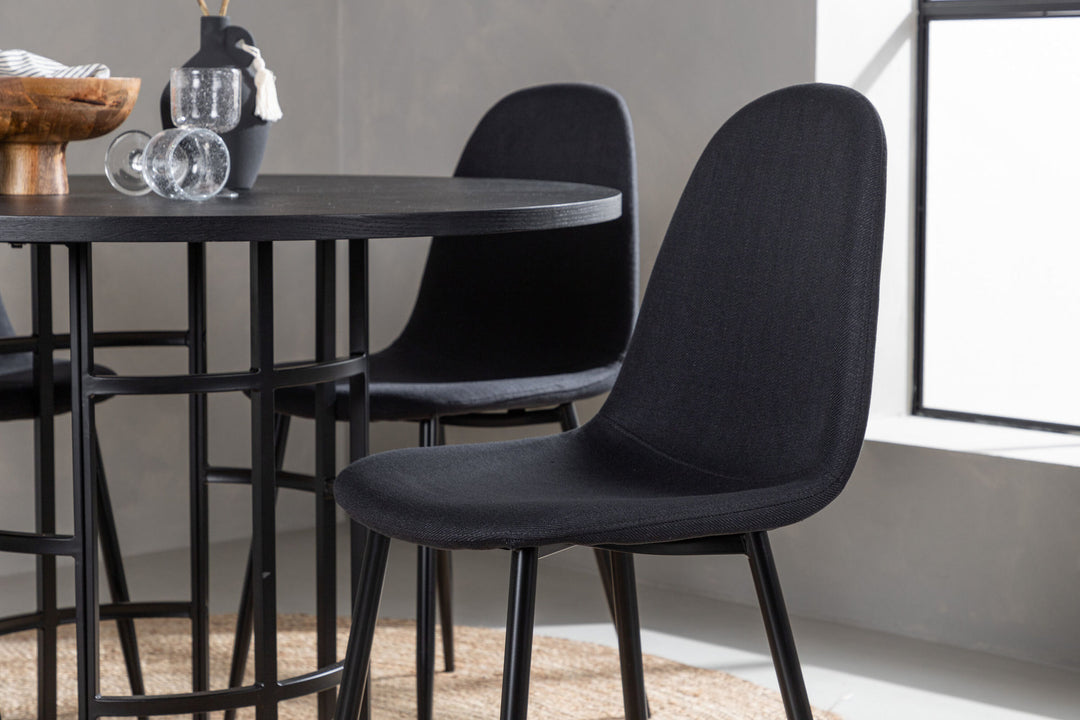 Venture Home Copenhagen Dining Table - Black / Black Veneer +Polar Dining Chair - Black Legs - Black Fabric _4