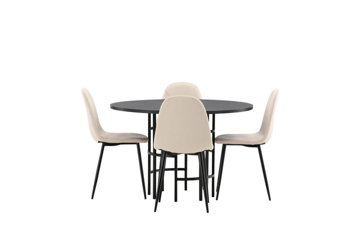 Venture Home Copenhagen Dining Table - Black / Black Veneer +Polar Dining Chair - Black legs / Beige Velvet _4